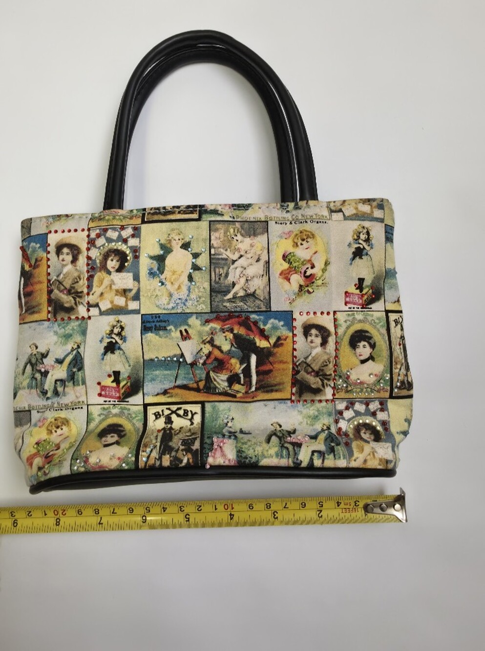 Bueno Vintage Collage Tote in Cream, Blue, Red, Black